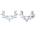 Factory Sale Animal Deer Jewelry 925 Sterling Silver Rhodium Plated Opal Elk Ear Stud Earrings for Women