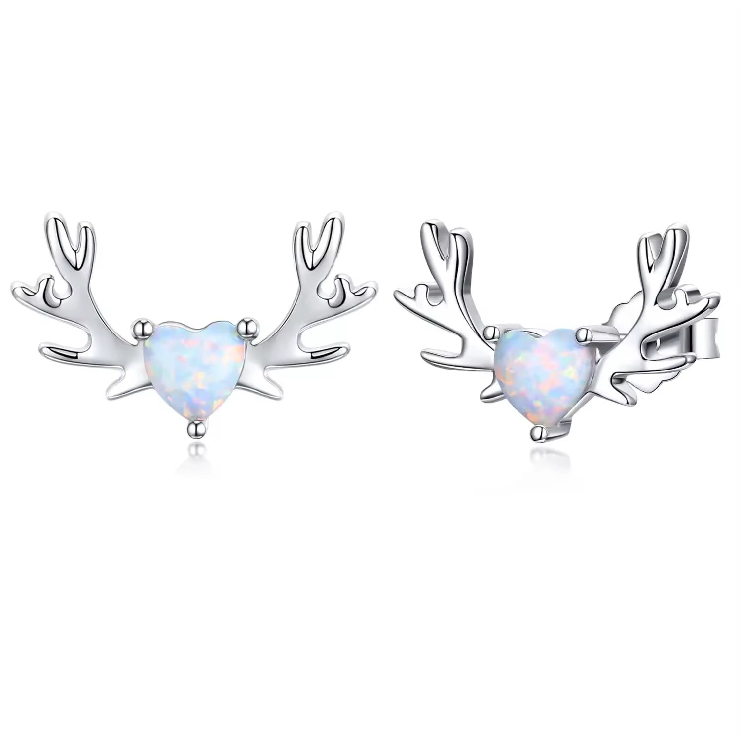 Factory Sale Animal Deer Jewelry 925 Sterling Silver Rhodium Plated Opal Elk Ear Stud Earrings for Women