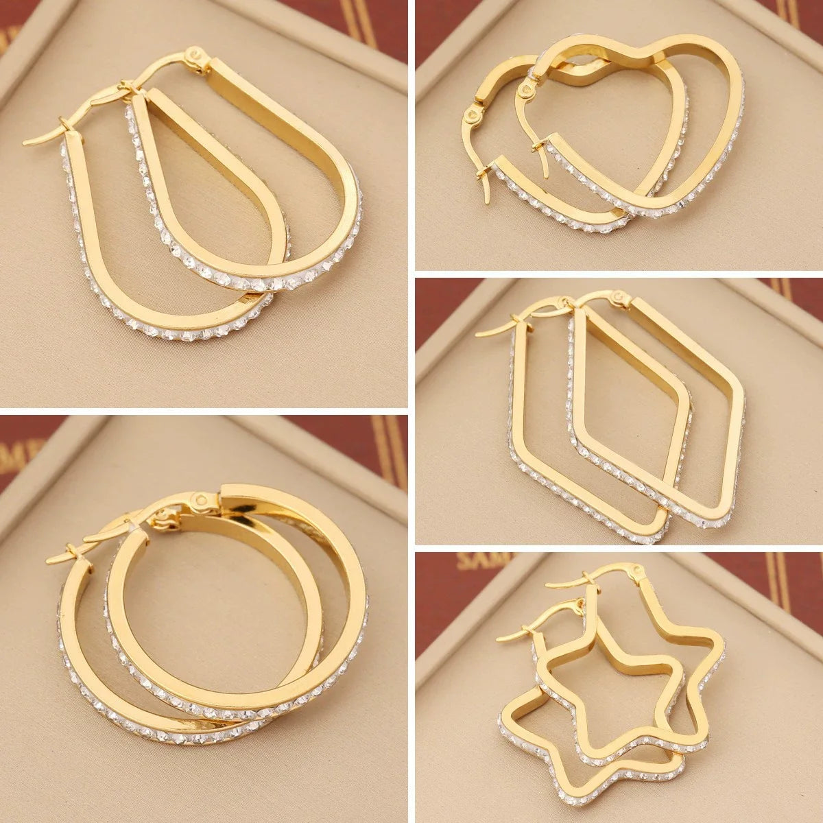 Fashion Zircon Women's Earrings Geometric Stainless Steel 18K Gold Earrings Simple Jewelry Accessories Gift