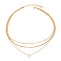 J&D 18K Gold Stainless Steel Freshwater Pearl Cross and Flat Link Multi-Layer Necklace