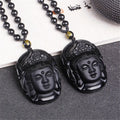 Natural Black Obsidian Carved Jade Guanyin Buddha Head Lucky Amulet Talismans Necklace Pendant Gift