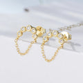 Korean Style Simple Trendy 925 Sterling Silver Gold Stud Charm Popular Chain Drop Zircon Tassel Earrings