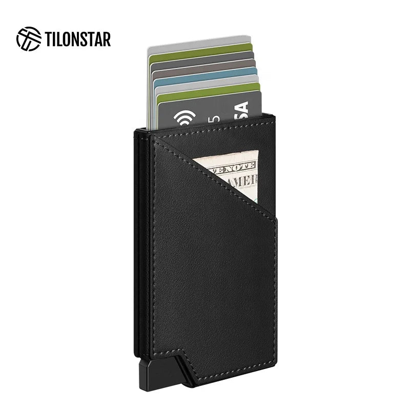 TILONSTAR TVC501 Custom Card Holder RFID Pop up Aluminum Cards Holder Wallet Premium Leather Card Holders