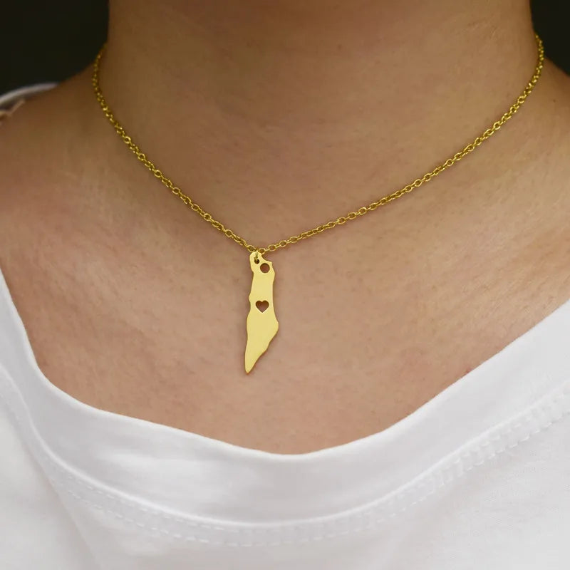 Minimalist Personalized Israel Map Pendant Necklace Waterproof Stainless Steel 18k Gold Plated Chokers Necklace for Girls