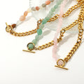 18K Gold Stainless Steel Chunky Choker Colorful Natural Stone Beaded Cuban Chain OT Buckle Necklaces for Women Men