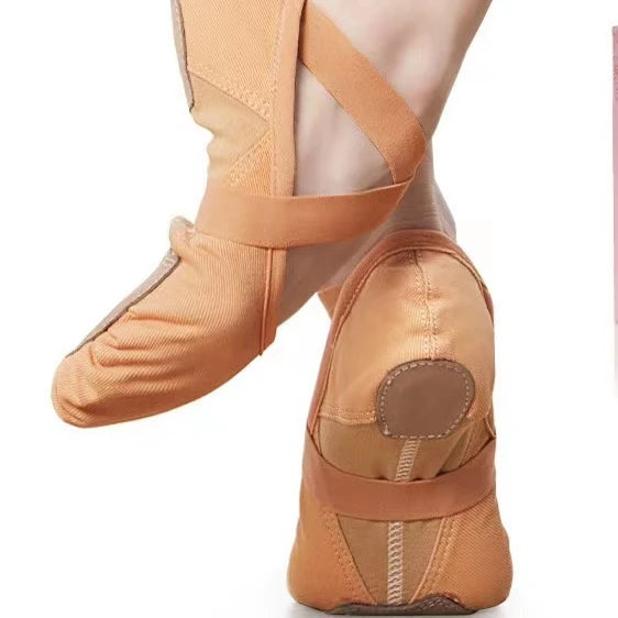 Brown Full Stretch Ballet Dance ShoesSoft Split Sole Canvas Ballerina Slipper for Girls Women