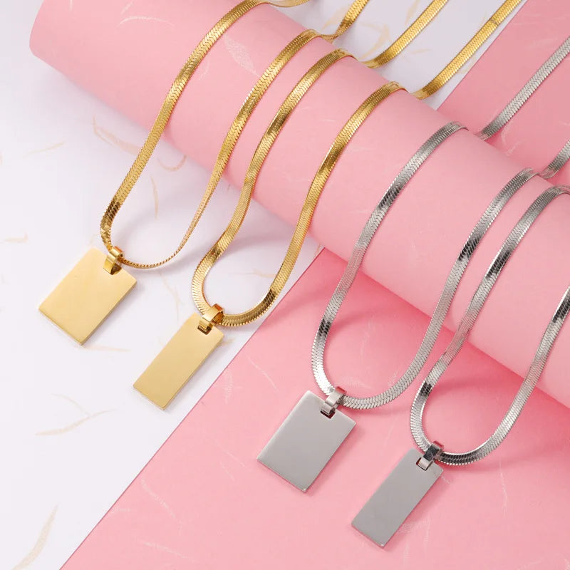 Stainless Steel Vintage Anniversary 18K Gold Fill Engraved Custom Simple Slim Snake Couples Chain Silver Necklace