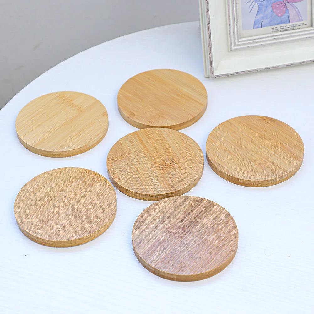 Nature Bamboo Coaster DIY Blank Wood Drink Mat & Pad with Cork Back Varnished Laser Processed UV Printed Surface