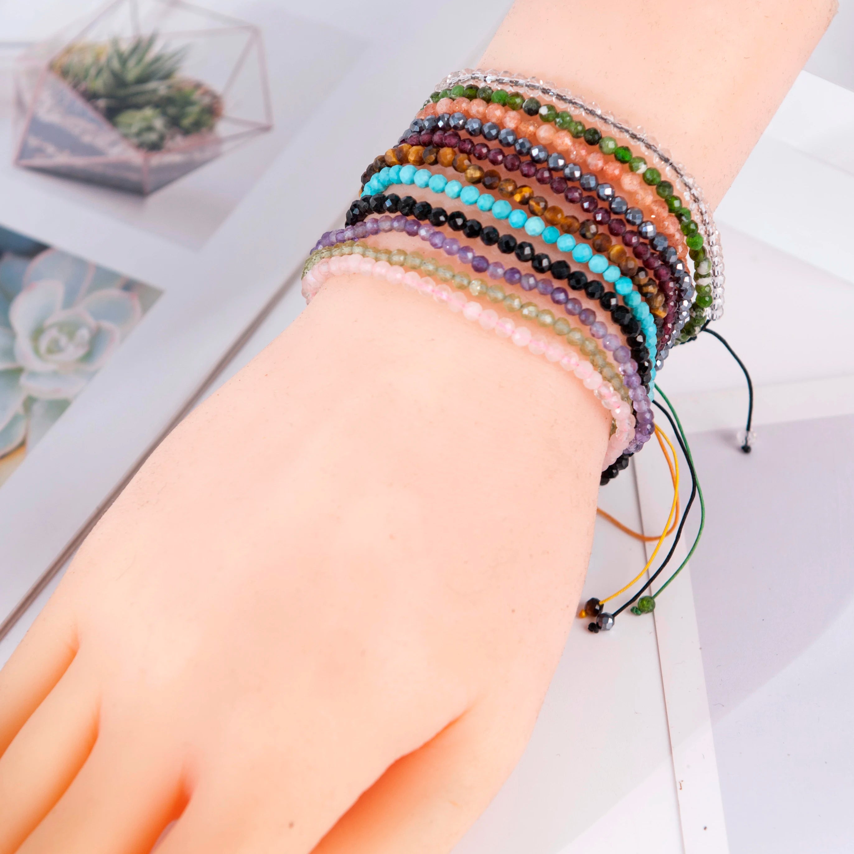 Wholesale Fashion Jewelry Bracelets 3mm Faceted Amethyst Stone Beaded Bracelets