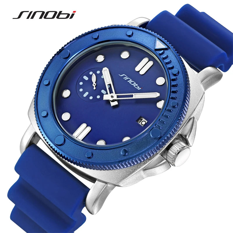 SINOBI Men's Waterproof Quartz Watch Luxury Analog Wristwatch with Date Display Blue Dial Fashionable With Gift Box