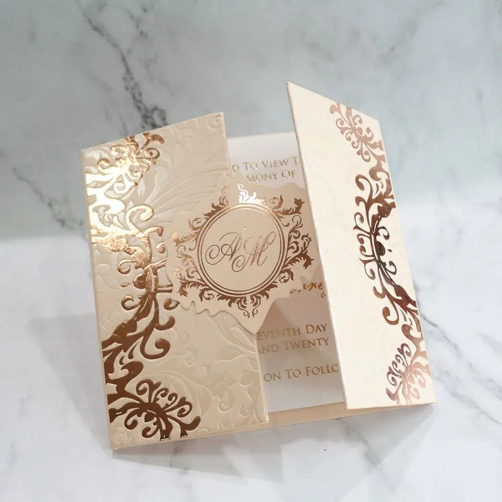 Hot Selling Wedding Invitation Card With 2 Colors Foil Hardcover Small Card and Big Envelope