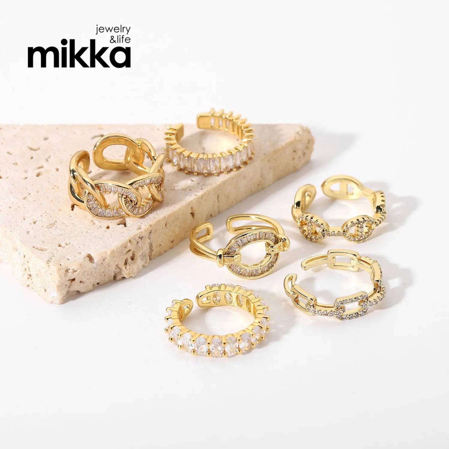 Factory Price Chunky Fashion Jewelry Zircon Gold Cuff Ring Thick Twist Shape for Women Gift Accessories