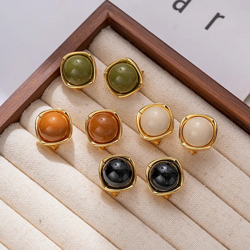 Luxury Round Geometric Fashion Stud Earrings Silver Needles Retro Square Simple Round Earrings for Women