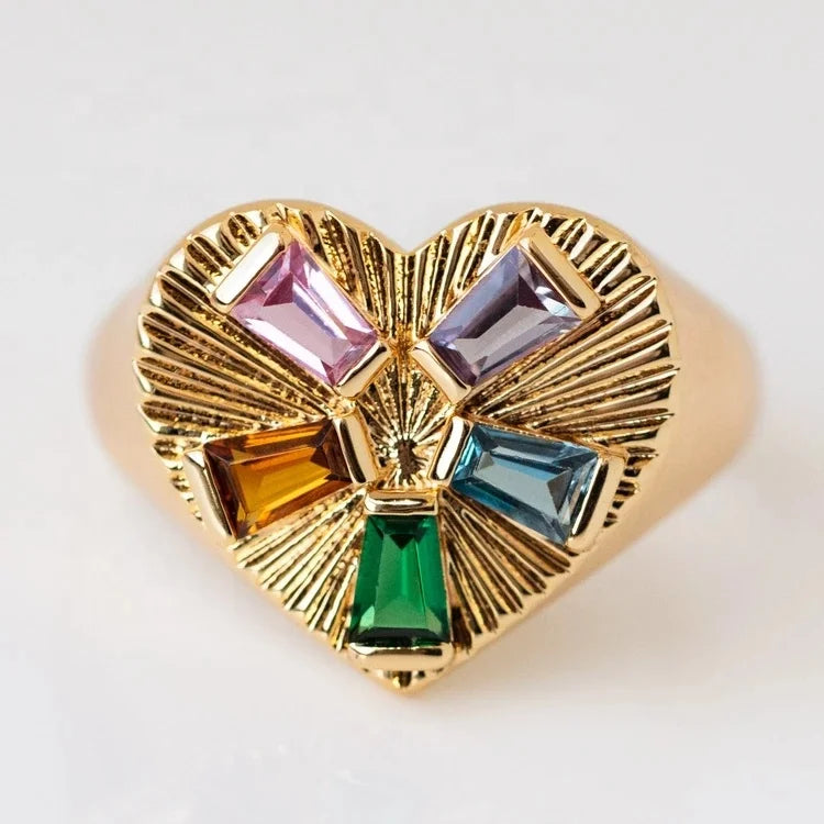 LOZRUNVE Fashion 14k Gold Jewelry Wholesale 925 Silver Coloured Heart Ring CZ Stone Ring