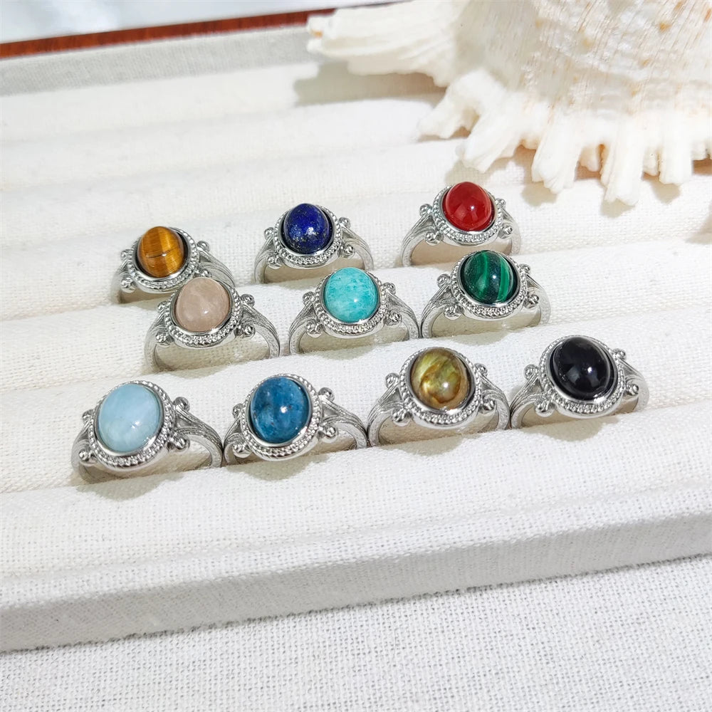Unique Crystal Jewelry Ring Silver Natural Aquamarine Gemstone Oval Shape Amaoznite Lapis Malachite Ring Wholesale Suppliers