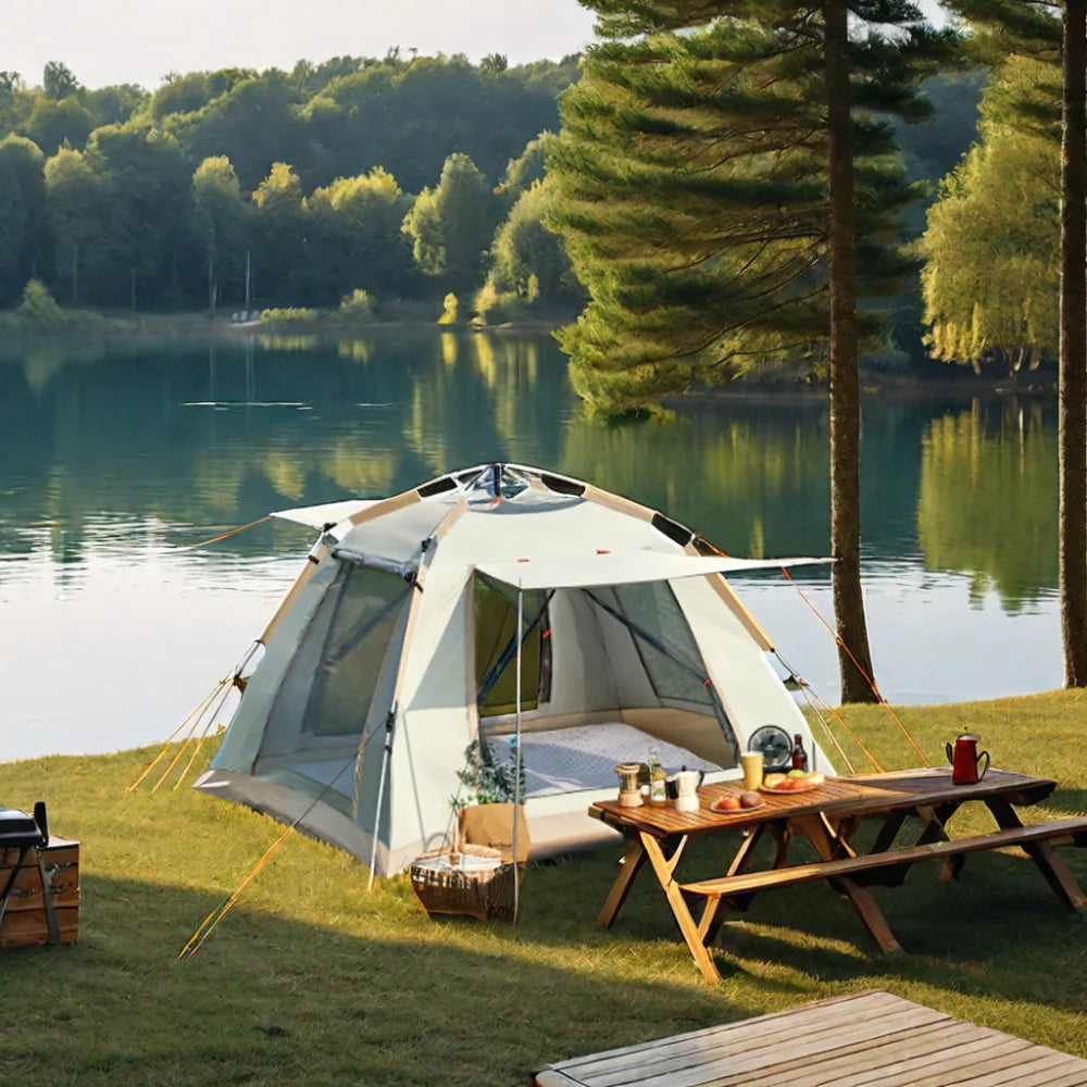 Waterproof Windproof Auto Quick Open Beach/Camping Tent Single Four Side Fiberglass Oxford Outdoor Camping Pop-Up Tent