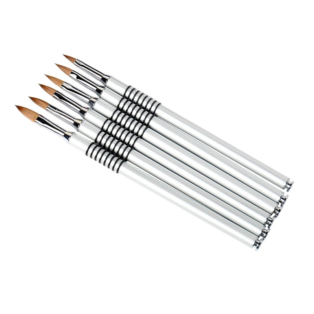 Silver Metal Handle Kolinsky Sable Acrylic Nail Art Brush No 2/4/6/8/10 Acrylic Powder DIY Nail Drawing Pen