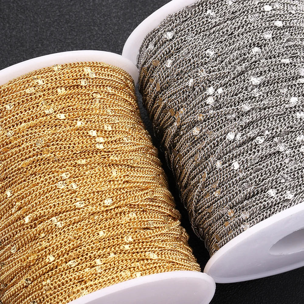 Shinny 18K Embossed Thin Chain Sequin Stainless Steel Side Clip for DIY Ladies Jewelry Decorative Findings & Components