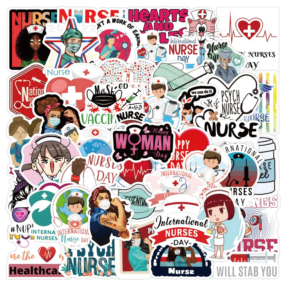 60Pcs New Nurses Day Doctor Waterproof Graffiti Stickers for Hospital Phone Laptop Custom Healthcare Nurse Sticker Label