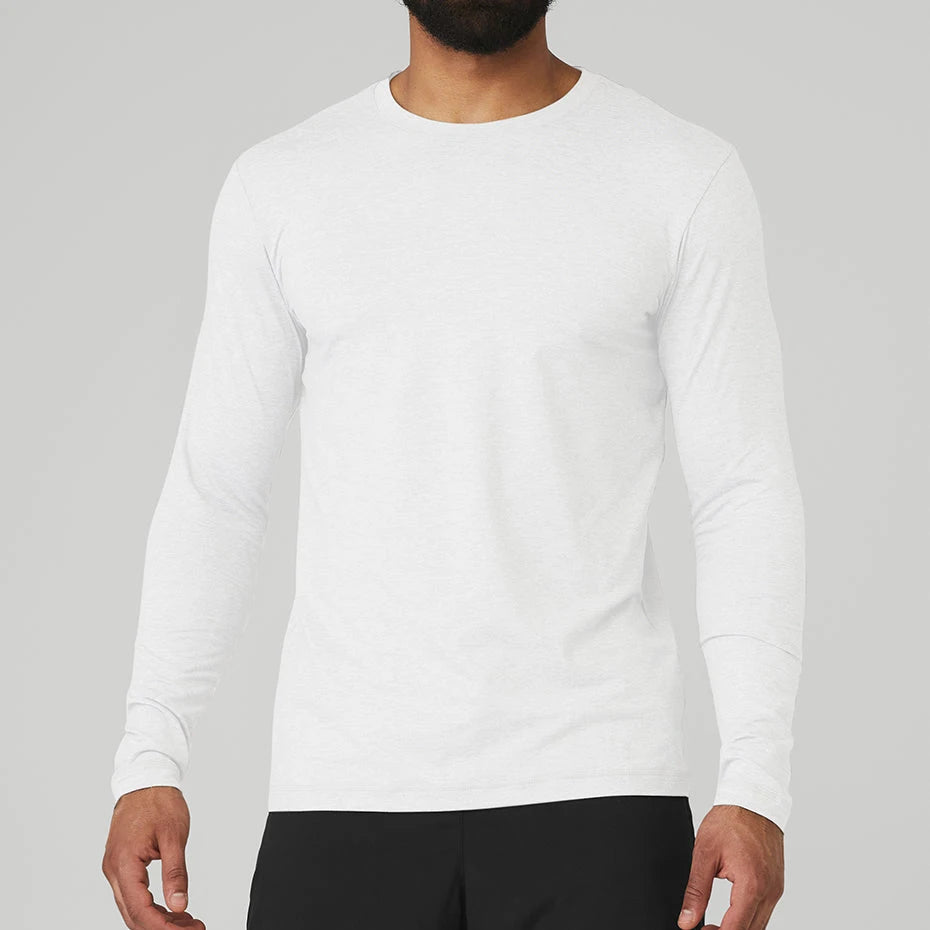 Men's Custom Lightweight Crewneck Long Sleeve Workout T-Shirts Soft Relaxed Fit Performance Jersey Sporty Style Knitted Fabric