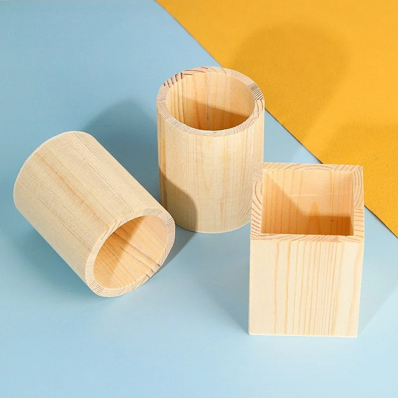 Creative Retro DIY Wooden Pen Holder Handmade Round Calendar Pen Stand