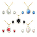 Vintage Retro Fine Jewelry Set 18K Gold Oval Gemstone Stainless Steel Necklace Earrings Rhodium Zircon Jewelry Set Wedding