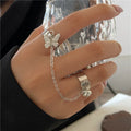 2022 New Punk Opening Adjustable Silver Plated Rings Gothic Knuckle Chunky Rings Zircon Stacked Butterfly Chain Finger Rings