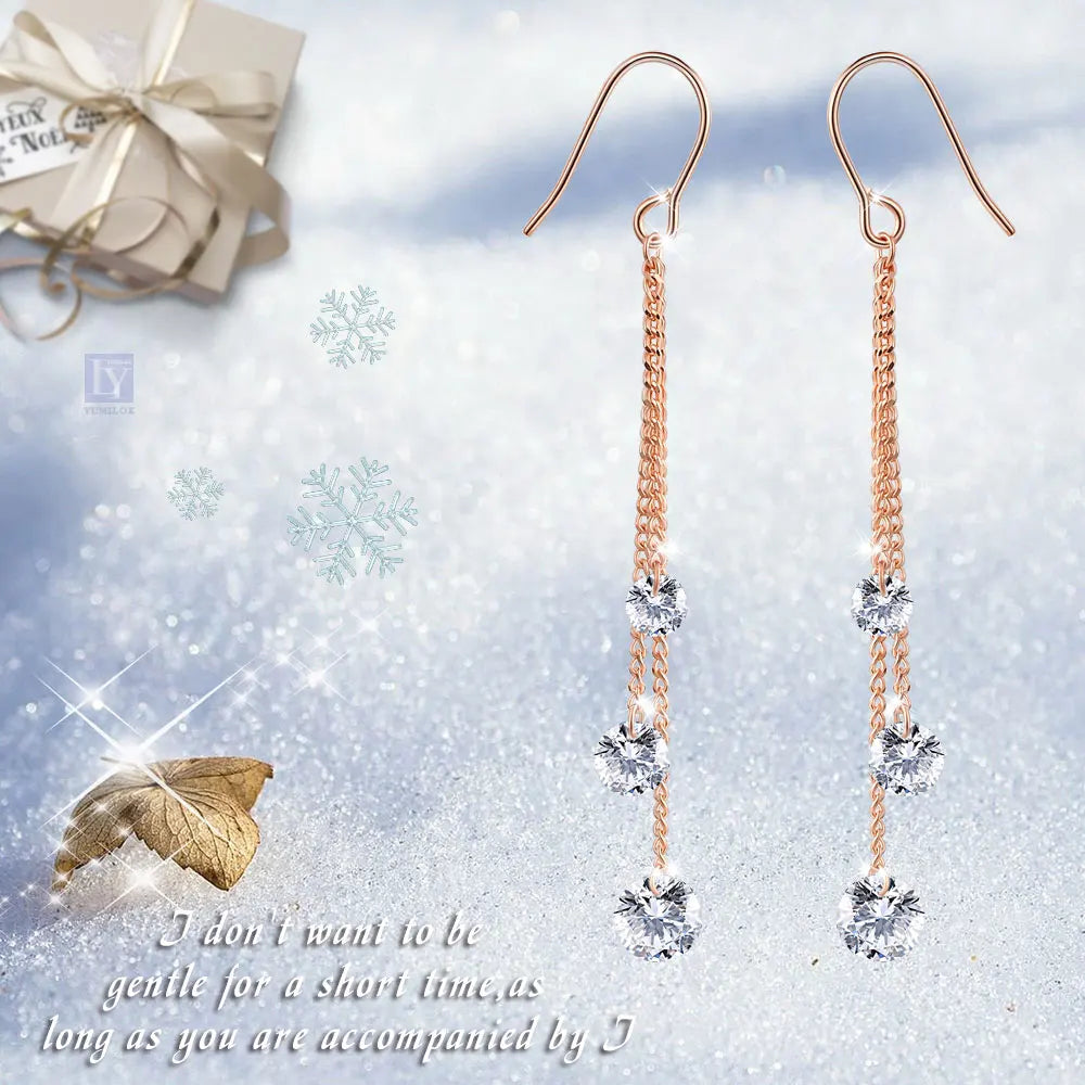 Wholesale Jewelry Simple Streamlined Zircon Stone Inlay Ear Hanging Rose Gold S925 Sterling Silver Women Earrings