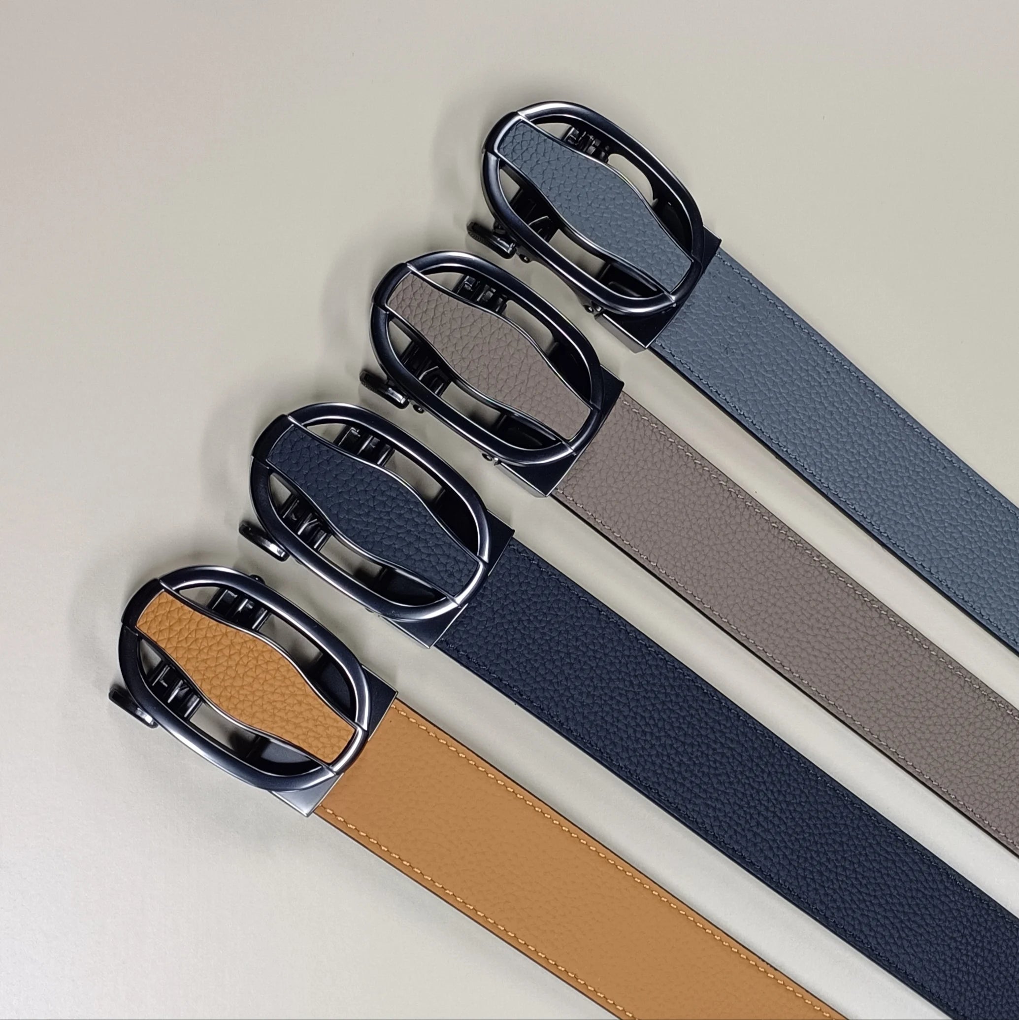 2025 Hot Sale Men's Genuine Leather Belt with Automatic Buckle Business Dress Belts Adjustable No-Hole Design for Jeans & Suits