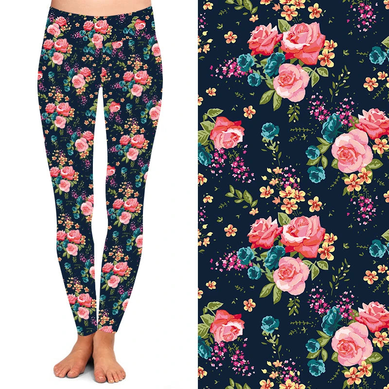 2025 Newest Custom Design Buttery Soft Double Side Brushed Flower Printed Valentine Leggings