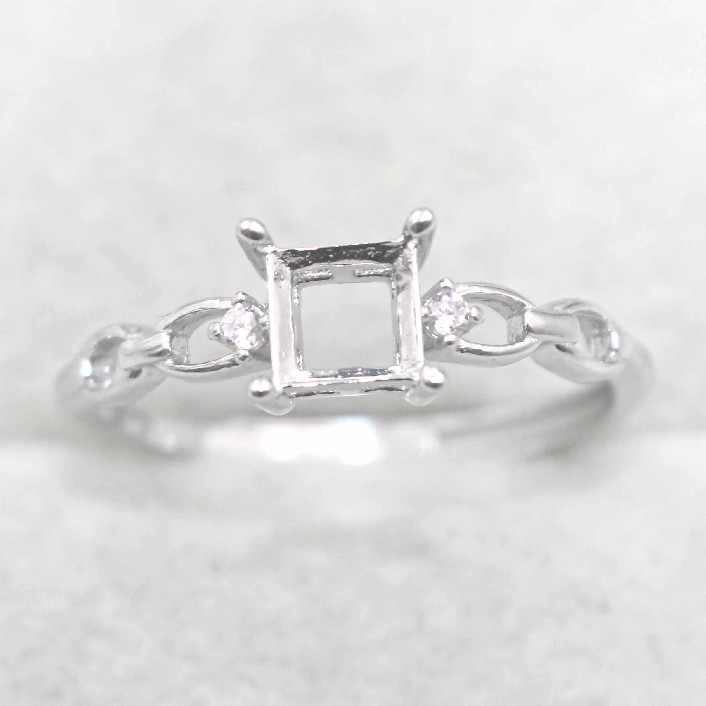 Sterling Silver 5*5mm Semi Mount Ring Square Shape Empty Frame Blank Claws Setting S925 Base Without Center Stone for Inlay DIY