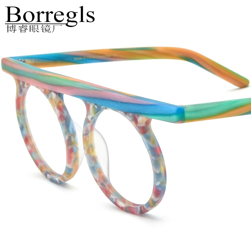 Borregls Colorful Acetate Round Glasses Women Brand Design 2025 New High-Quality Vintage Eyeglasses Optical Eyewear 19339