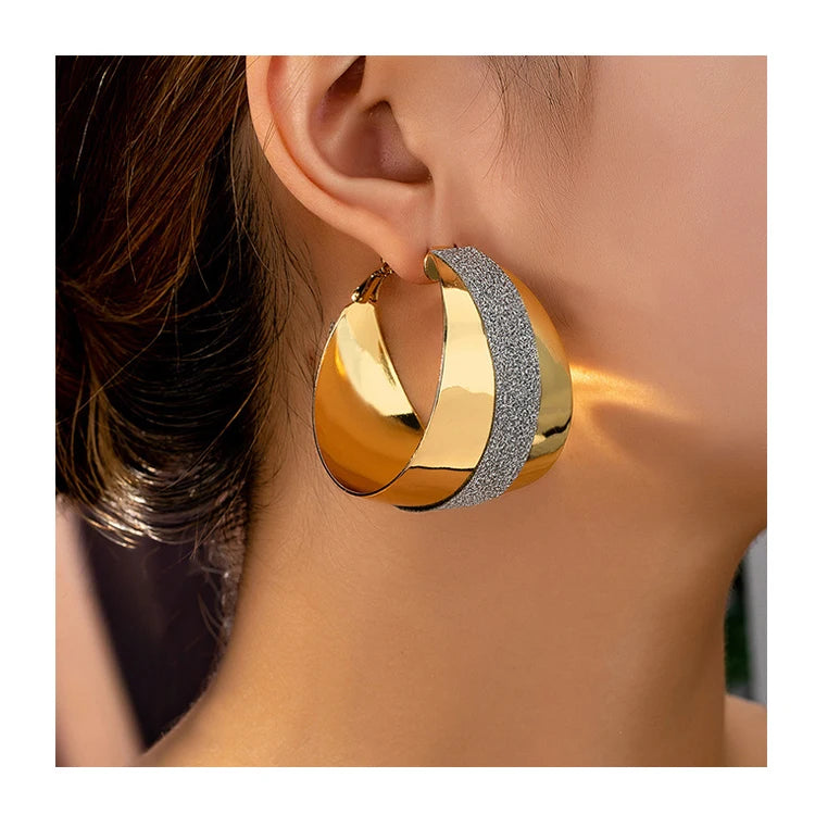 Women's Fashion Hoop Earrings Exaggerated Frosted Circle Geometric Design for Party Rough Circle Jewelry