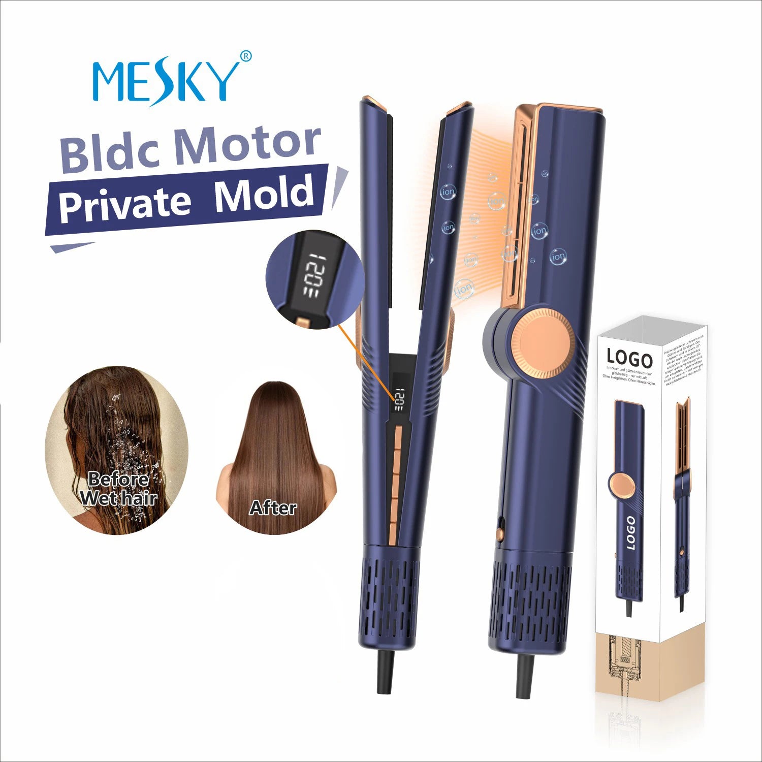 Mesky Electric Portable Blue Hair Straightener Styling Comb Household Appliance Accessories Hair Straightening
