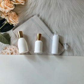 Wholesale 10ml Pure Matte White Essential Oil Perfume Glass Bottles Series 10ml with Shiny Gold Metal Roller Cap