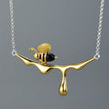 Lotus Fun Wholesale Jewelry Gift Cute Agate Stone Gold Plated Honey Bee Necklace Fine Jewelry for Women