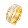 Poya New Fashion Mens Wedding Band  Meteorite Inlay 8mm Domed Gold Tungsten Carbide Ring