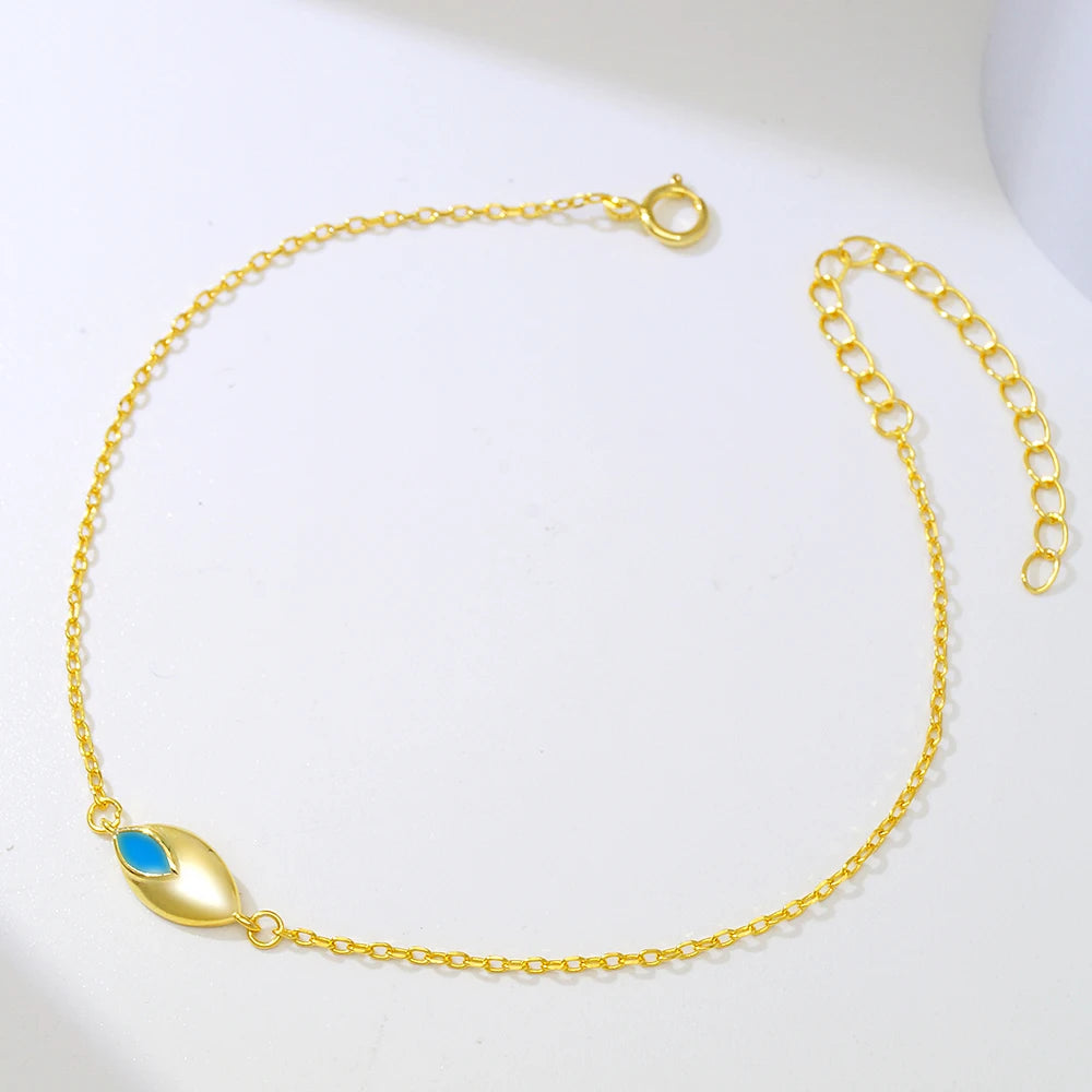 Dropshipping E Vil Eye Charm Blue Enamel Gold Plated Bracelet 925 Sterling Silver Bracelet Women