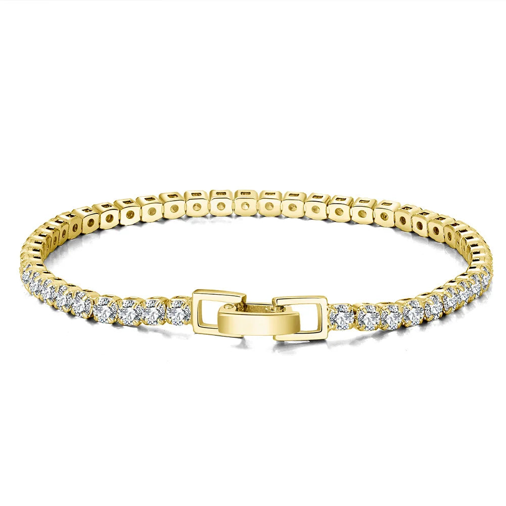 Fine Jewelry Hiphop 925 Sterling Silver Iced Out Cubic Zircon 2 3 4mm 14K Gold Plated Tennis Chain Adjustable Bracelet for Women