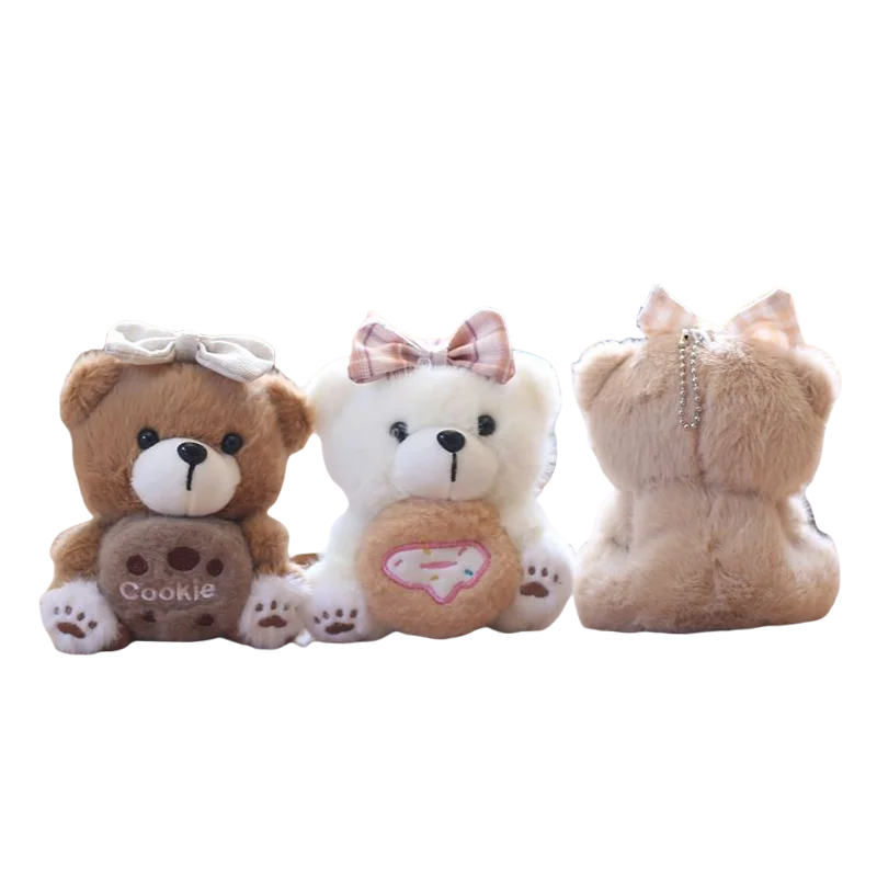 12cm Cookies Bear Plush Stuffed Charm Keychain Cute Cartoon Bowknot Stuffed Animal Toys  Bag Backpack Pendant Key Rings