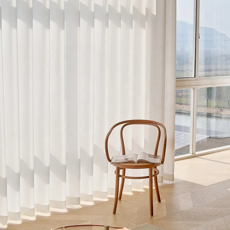 ZSTARR Luxury Eco-Friendly Skin-Friendly Breathable Voile Fabric Family Safety Automatic White Sheer Curtains for Living Room