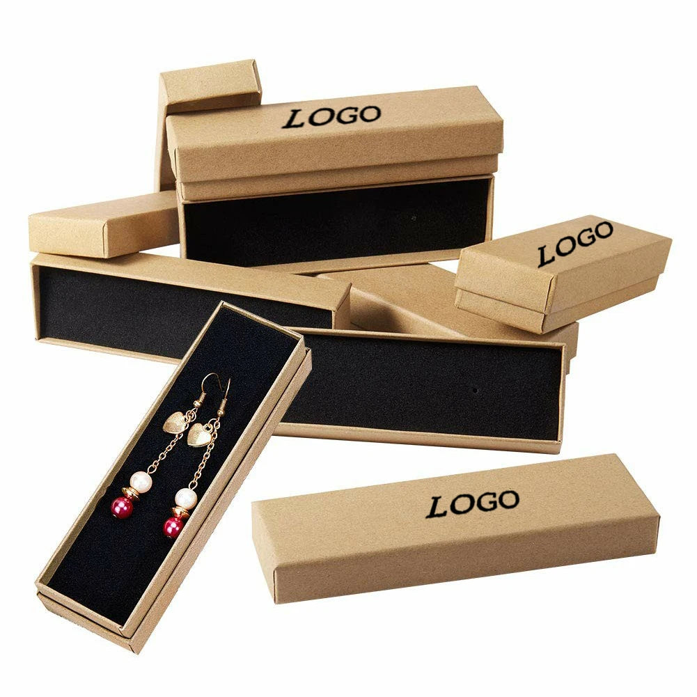 2026 Customizable Eco-friendly Recyclable Kraft Paper Sponge Lined Cardboard Box Custom Shape New Design Necklace Ring Storage