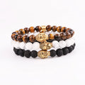 New Design Natural Stone Tiger Eye Howlite Lava Stone Waterproof Stainless Steel Custom Logo Stretch Bracelet for Men