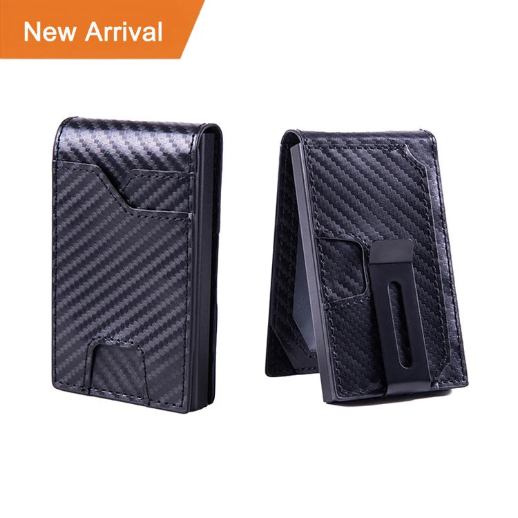 Wholesale Slim PU Leather Business Men Wallets with Money Clip Push Type RFID Blocking and Anti-Magnetic Credit Card Boxes