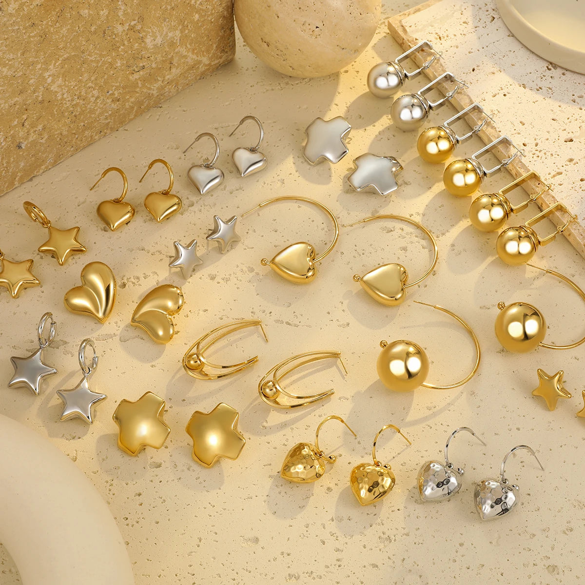New Fashion Heart Star Cross Ball Drop Dangle Earrings 18k Real Gold Plated Stainless Steel Hoop Earrings for Women