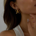 N&S Ladies' 18K Gold Stainless Steel Abalone Shell Hammer Earrings Holiday Gold for Weddings Starfish Number Pattern Earrings