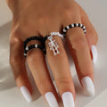 Multi-color Small Rice Beads Ring For Women Girl Jewelry Boho Geometric Stretch Circle Punk Skull Beaded Ring