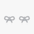 Ailmay Real 925 Sterling Silver Cute Elegant Bowknot Shiny CZ Stud Earrings for Women Girls Fine Jewelry Valentine's Day Gift
