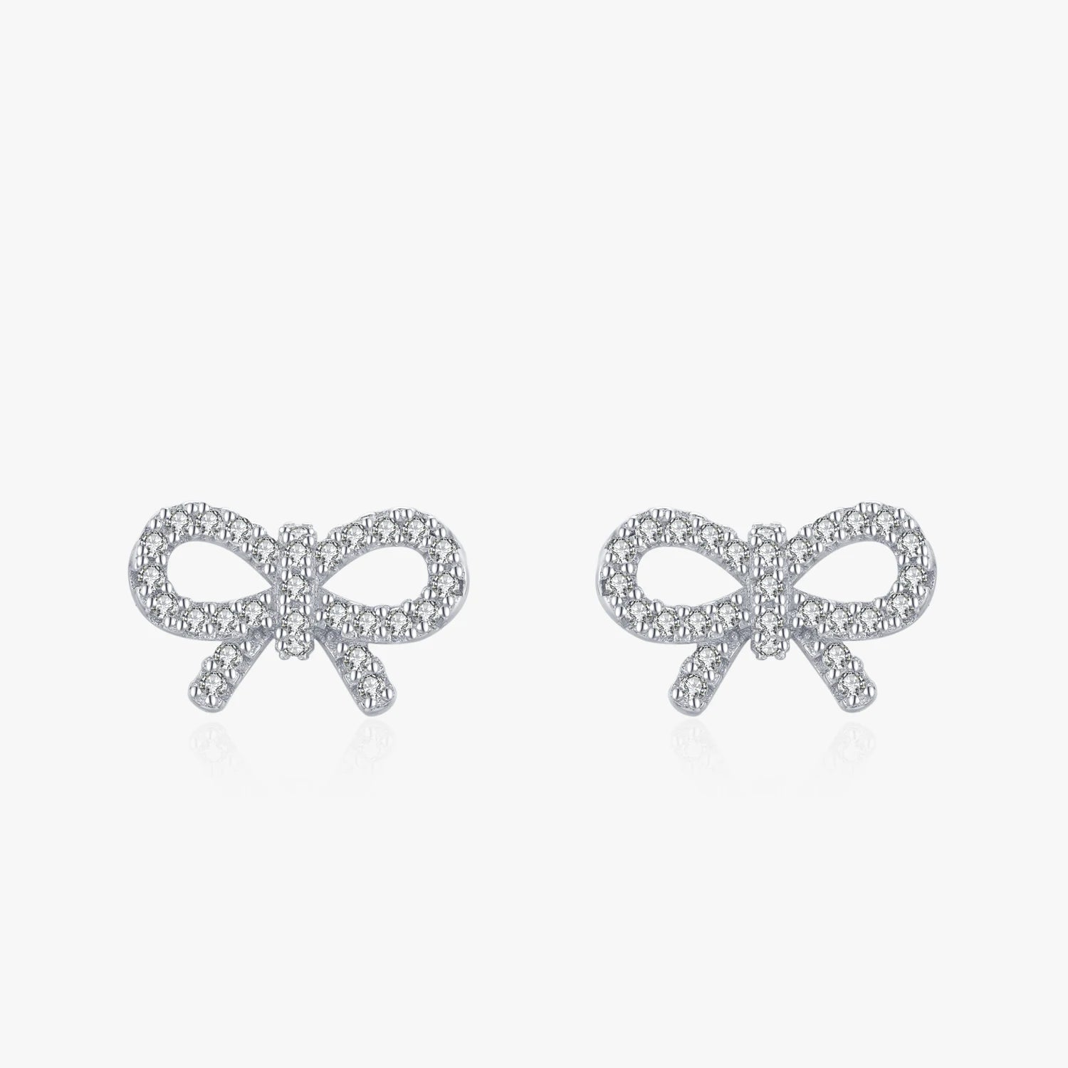 Ailmay Real 925 Sterling Silver Cute Elegant Bowknot Shiny CZ Stud Earrings for Women Girls Fine Jewelry Valentine's Day Gift