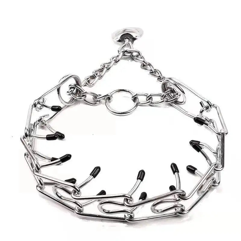 Adjustable Stainless Steel Pet Collar with Quick Release Carabiner & Rubber Tips Solid Design Dog Choke Pinch Training Collar